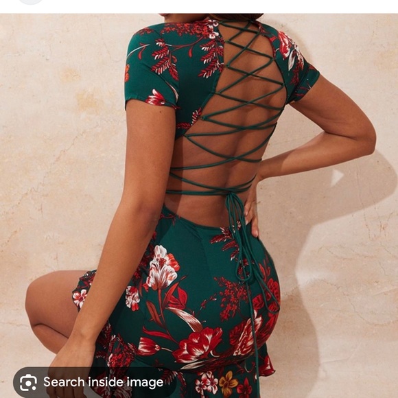 PrettyLittleThing | Dresses | Emerald Green Criss Cross Back Frill Hem  Bodycon Dress | Poshmark